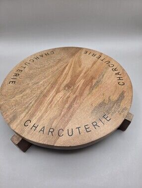 Charcuterie Round Wooden Serving Board on Raised Base, Made in India